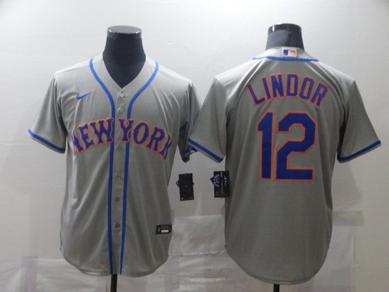 Men New York Mets #12 Lindor Grey Game Nike MLB Jerseys